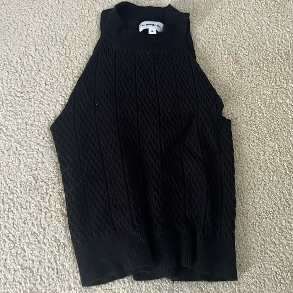 Superdown small black knit high neck crop top small